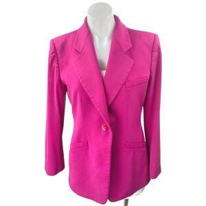 Armani Collezioni Pink Wool Single Button Long Sleeve Blazer Coat Jacket Size 10
